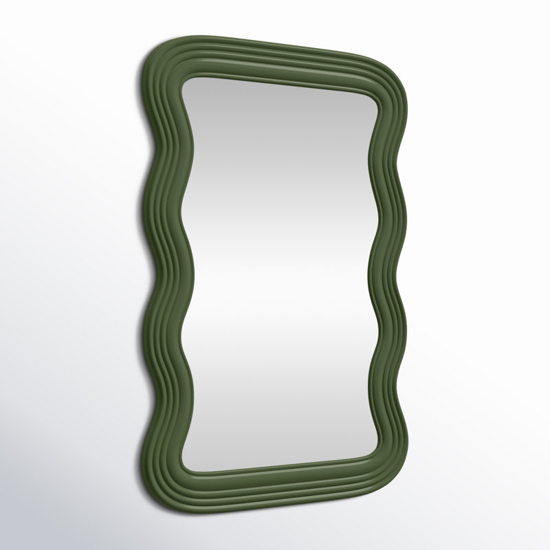 Dark Green Wavy Mirror with Engineered Hardwood Frame
