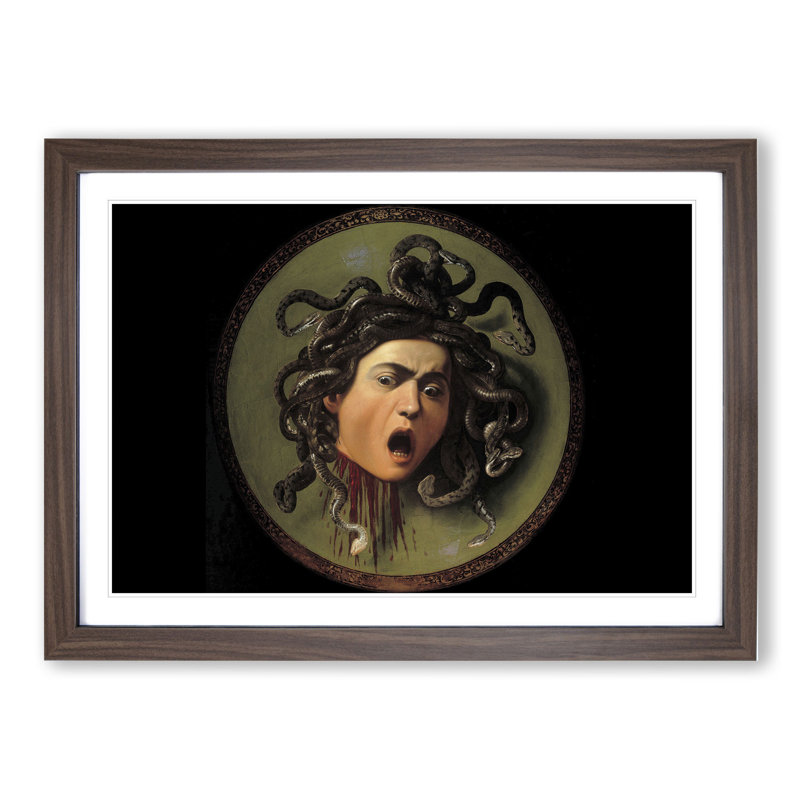 The Head of Medusa by Caravaggio - Picture Frame Painting, Walnut, 48cm H x 65cm W x 2cm D
