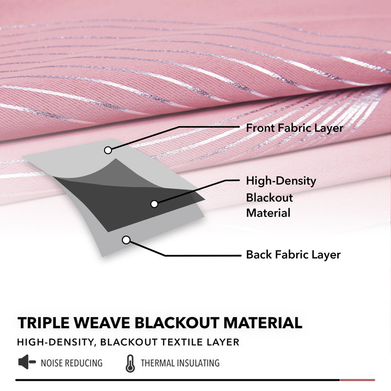 Spurgh Sliver Wave Foil Print Blackout Thermal Grommet Curtain Panels (Set of 2), Pink, 42" W x 72" L