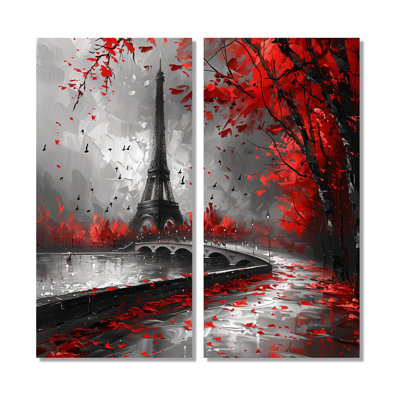 Monochromes rouges Tour Eiffel Paris I - Grande ville, art mural 2 pièces
