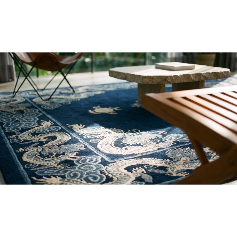 Tapis rectangulaire chinois en laine noué à la main de style chinois antique des années 1900