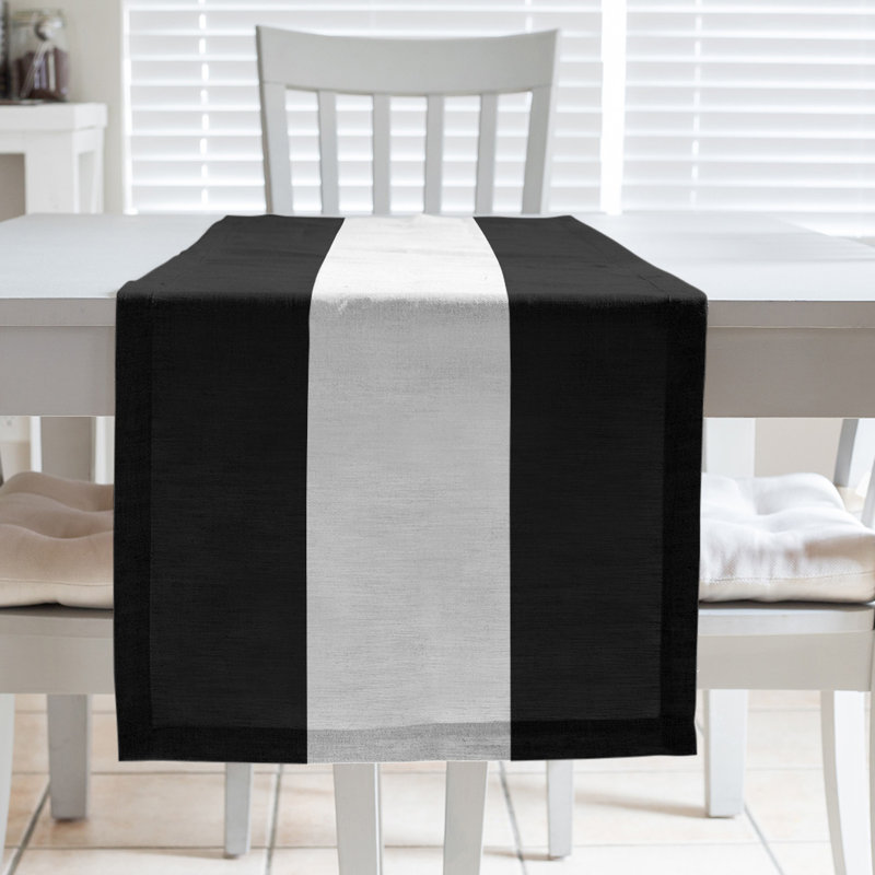 Brooklyn Basketball Table Runner, 90" L x 16" W, Black/White/Black, Poly Twill