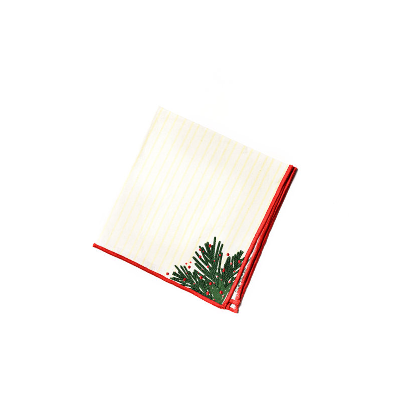 Set of Four Christmas Linen Napkins with Red and Green Embroidery
