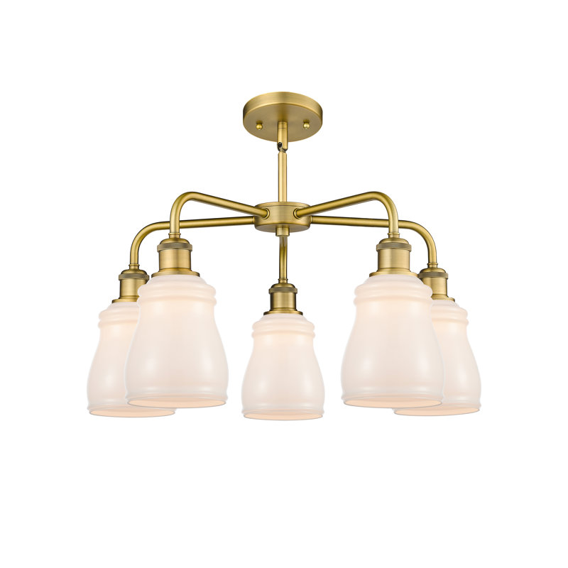 Lustre en forme de cloche à 5 lumières Bryanie, Blanc, Laiton brossé
