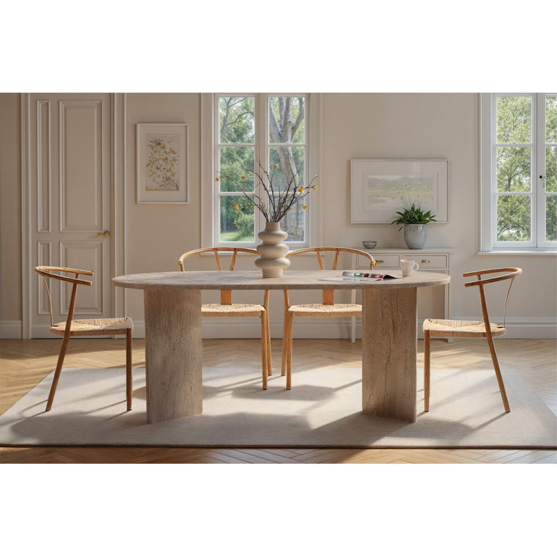 Teiah Modern Particle Board Dining Table, For classic or Contemporary Spaces, 75cm H x 180cm W x 90cm D, Travertine