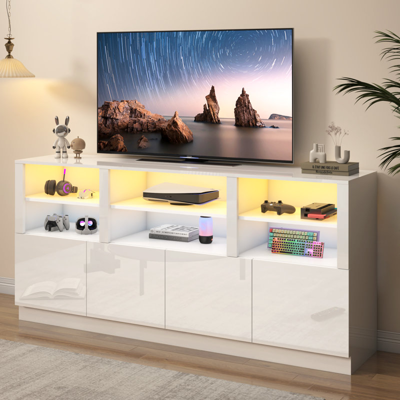 Modern High Gloss 69.7"TV Stand For 65/70/75/80 Inch Tvs With RGB LED Lights, TV Media Console Table For Living Room, White