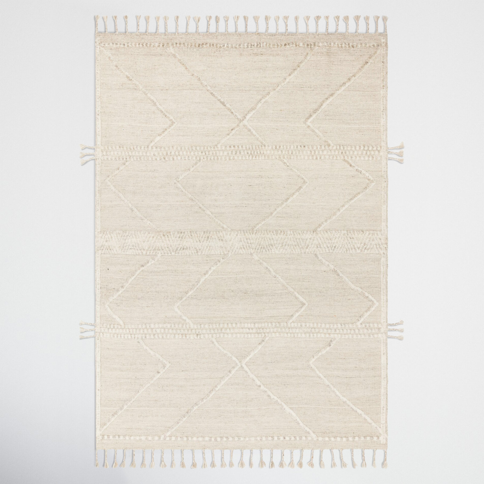 Hanna Beige Ivory Hand-Knotted Wool Rug, Rectangle 5'6" x 8'6"