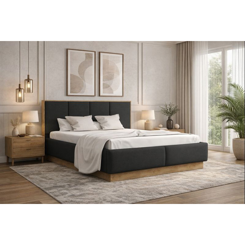 Upholstered Ottoman Storage Bed, 200 x 200 cm, Black