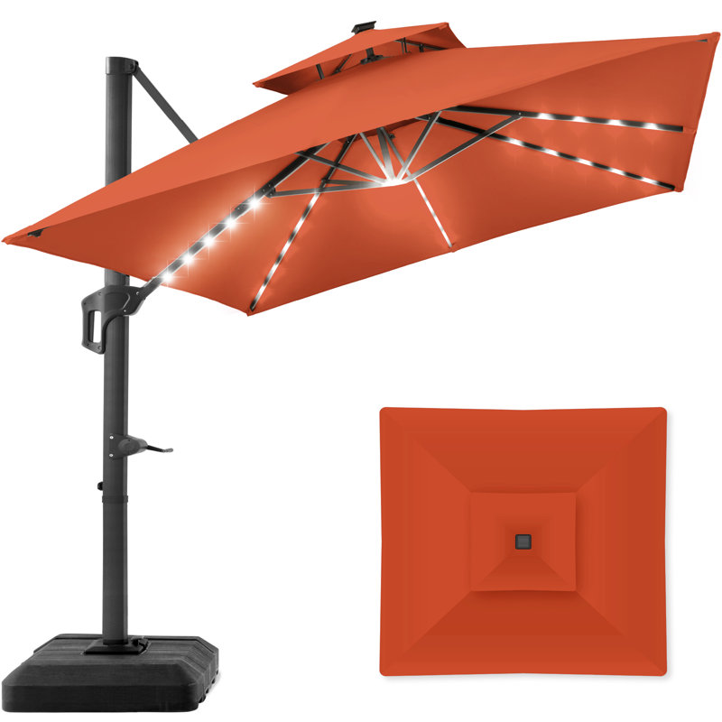 Rust 10x10ft Solar LED Cantilever Patio Umbrella with Base