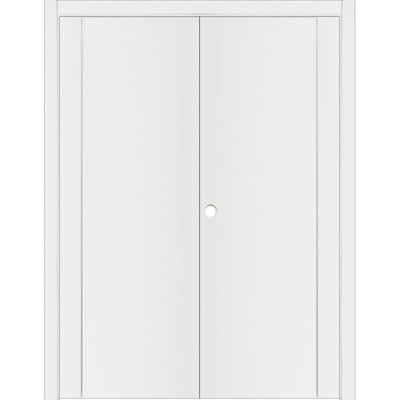 Glam G-Pro 005 - Porte intérieure double en stratifié blanc doux pré-suspendu 36 po x 84 po