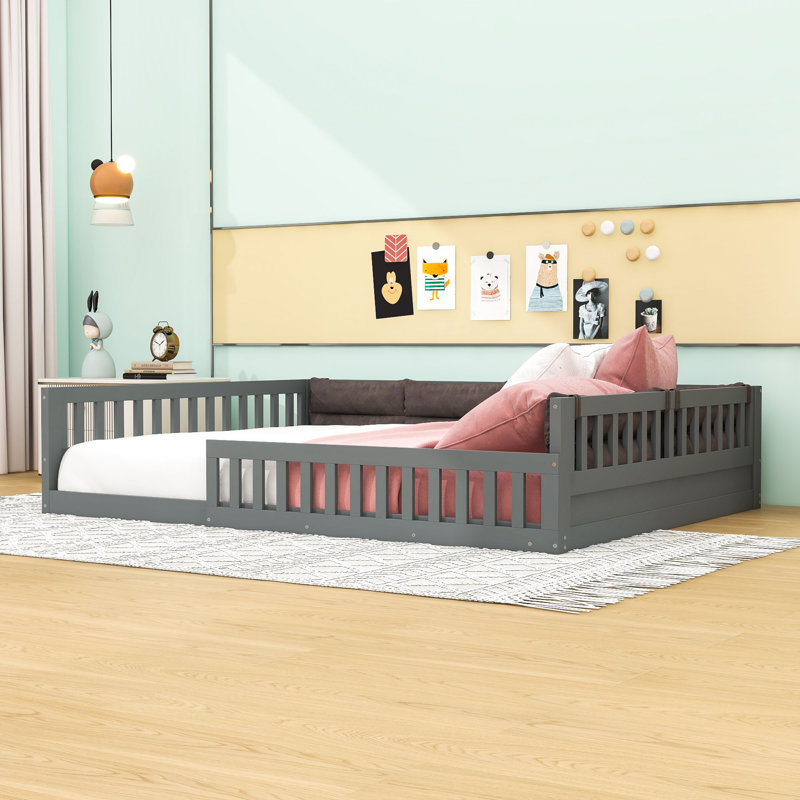 Lit plateforme tapissier Tarena, gris