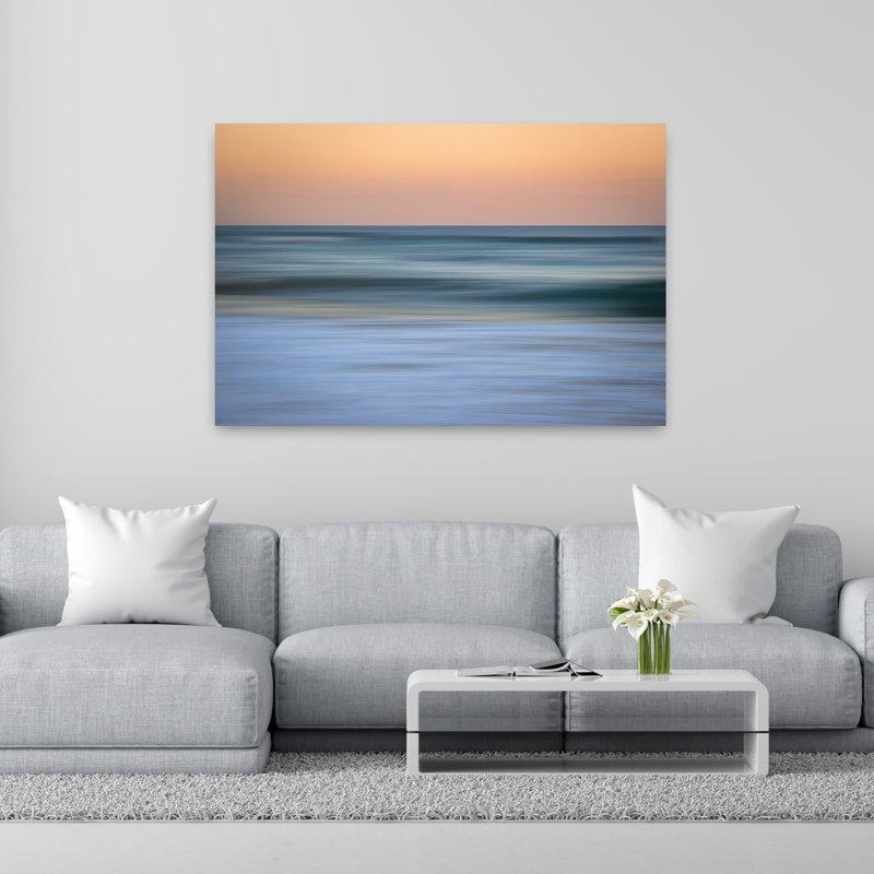 Abstrait océan coucher de soleil abstrait poisson, art mural côtier, H 60 po x l 40 po