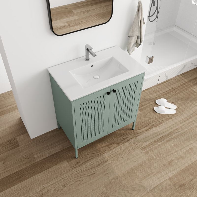 30'' Single Bathroom Vanity with Ceramic Top, Green