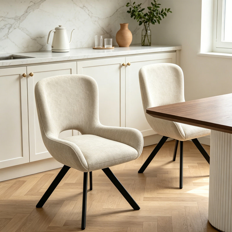 Chaise de salle à manger rembourrée moderne en chenille avec pieds en métal et dossier ergonomique (ensemble de 2)