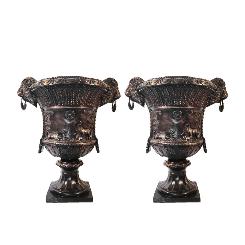 Bronze Classical Lion Head Planter Urn Sculpture