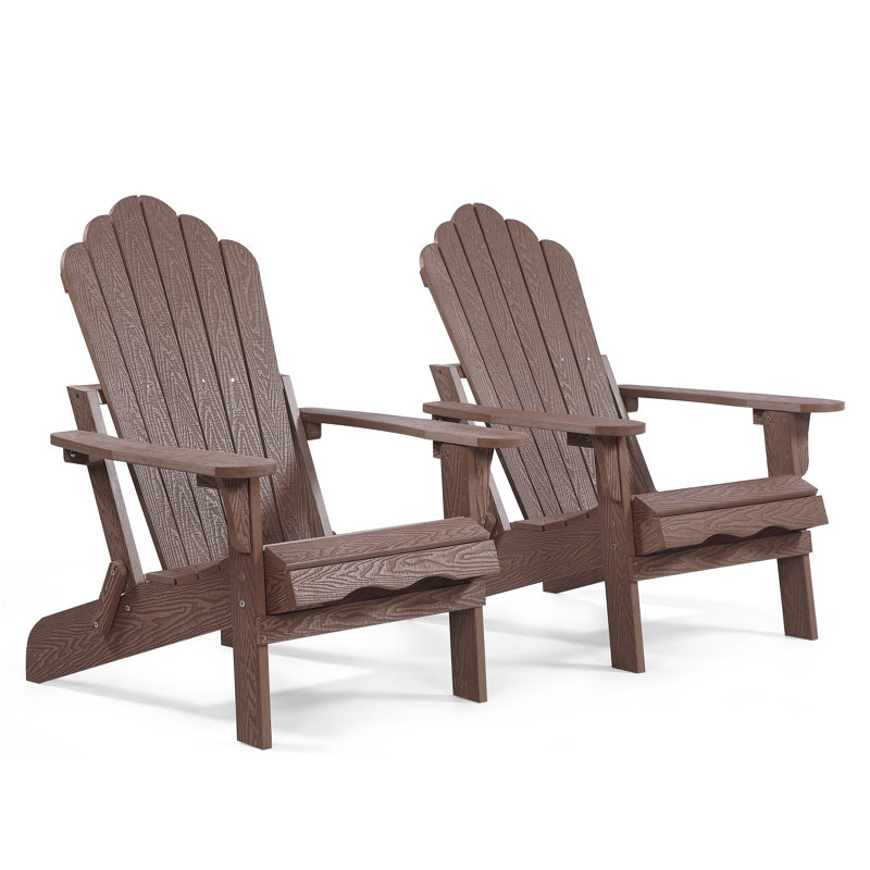 Henninger Foldable Outdoor Adirondack Set, Dark Brown Oak