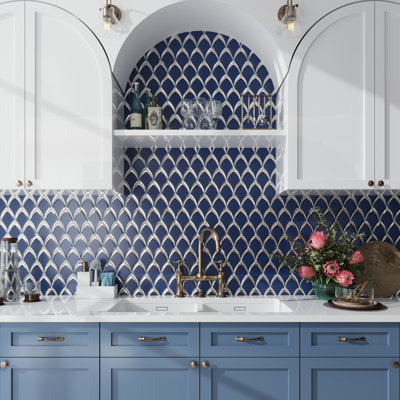 Mirari 10x12 in. Blue, Grey Glossy Glass Fish-shaped Mosaic Wall Tile (4.25 sq ft/case, 5-Pack)