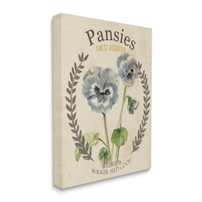 " Blue Assorted Pansies Vintage Floral Seed Packet " by Studio W