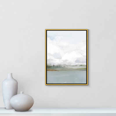 All Shore Watercolor Canvas Painting Print with Wood Floater Frame 