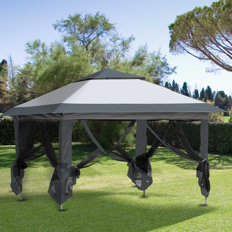 Outsunny Pop Up Canopy Tent with Netting and Carry Bag, Instant Sun Shelter, Gray