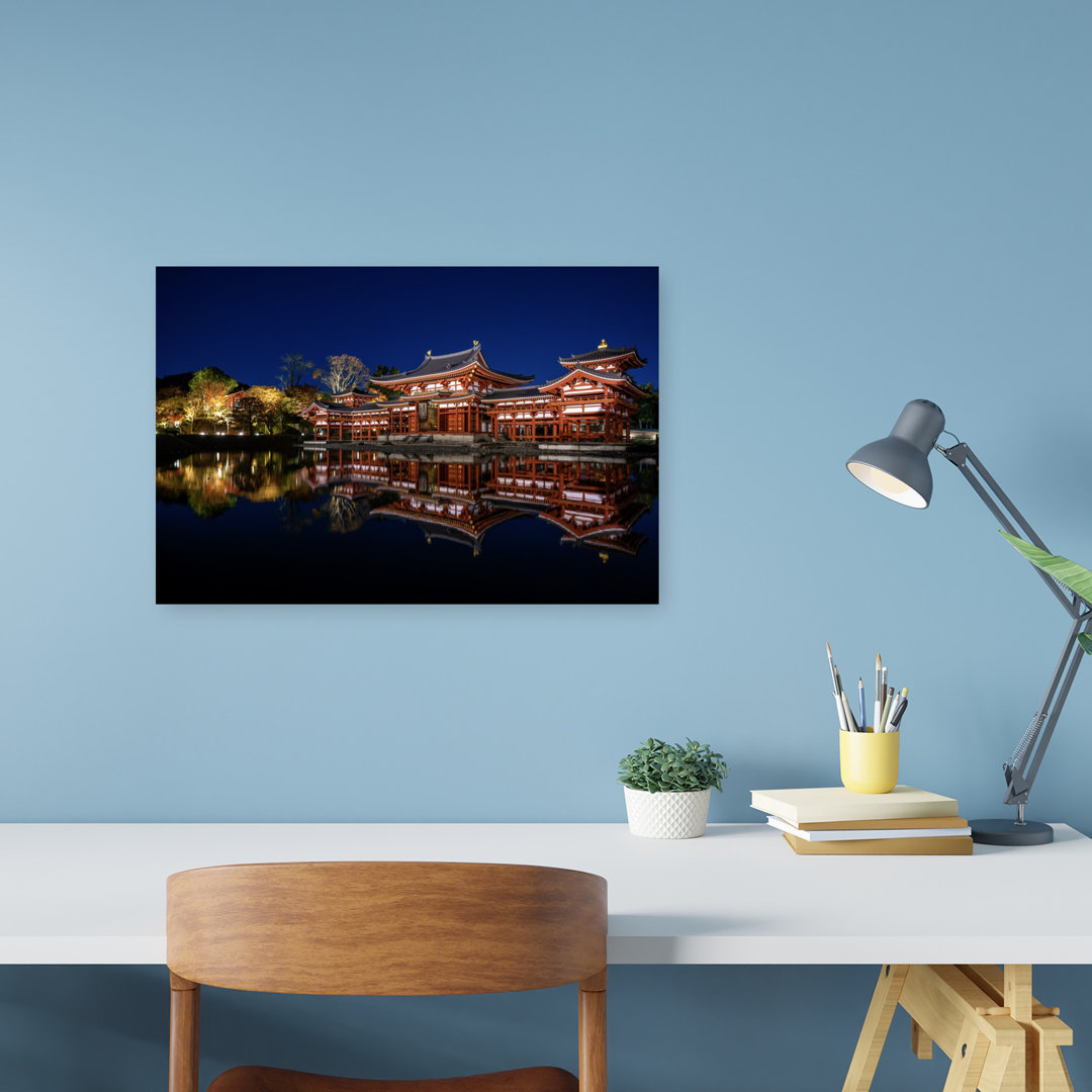 Japanese Temple Reflection Peaceful Serene Traditional Architecture Autumn Wall Art Print