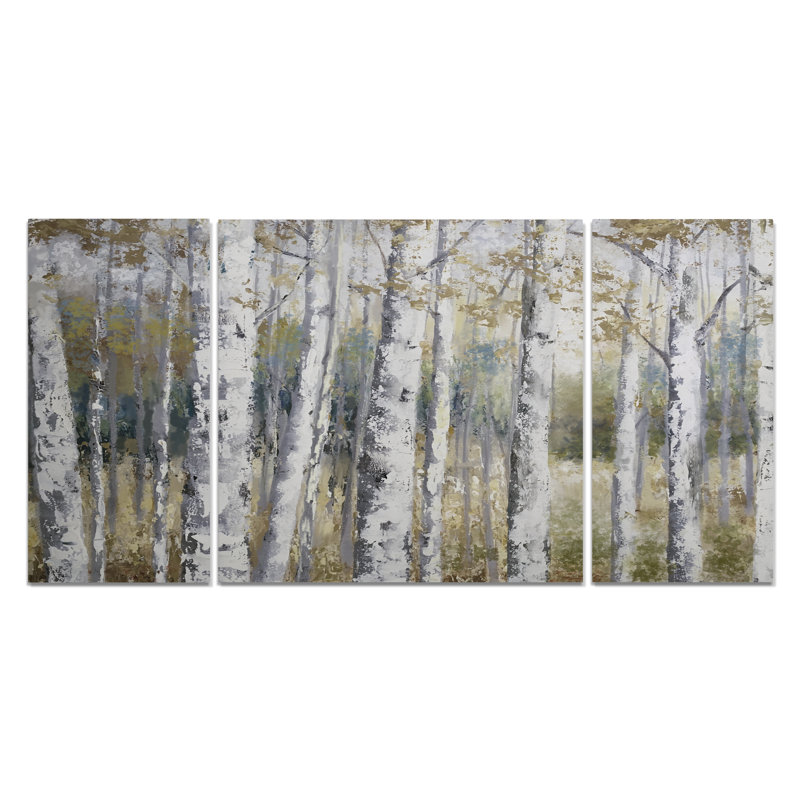 Oversized Hidden Birch Canvas Wall Art Set in Neutral Tones