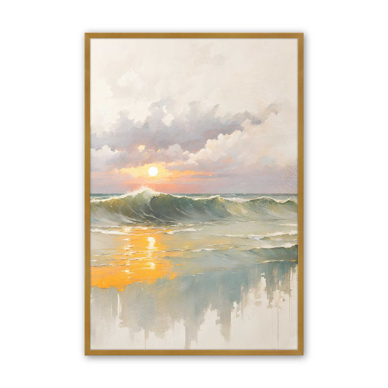 Golden Waves at Sunset I Print, H 15,25 po x l 12,25 po, Doré