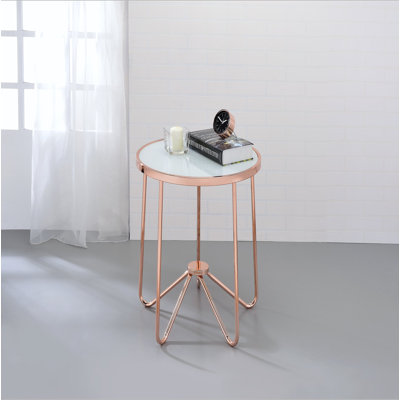 Table de bout en verre givré et finition or rose Alivia