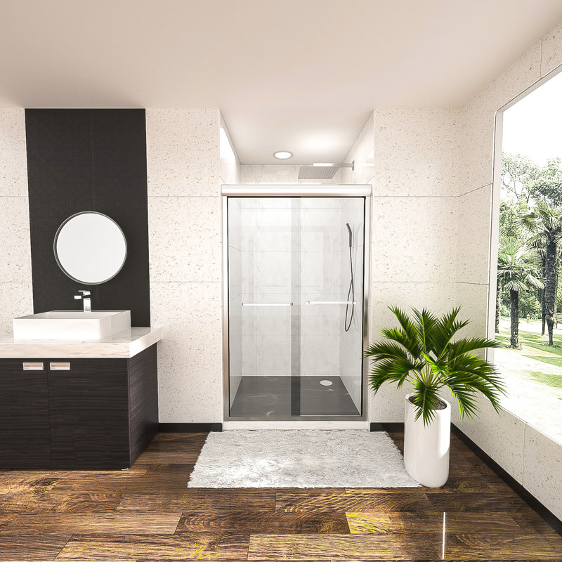 48" W X 76" H Semi- Shower Door, Bypass Sliding, , Glass 76"X48", Silver