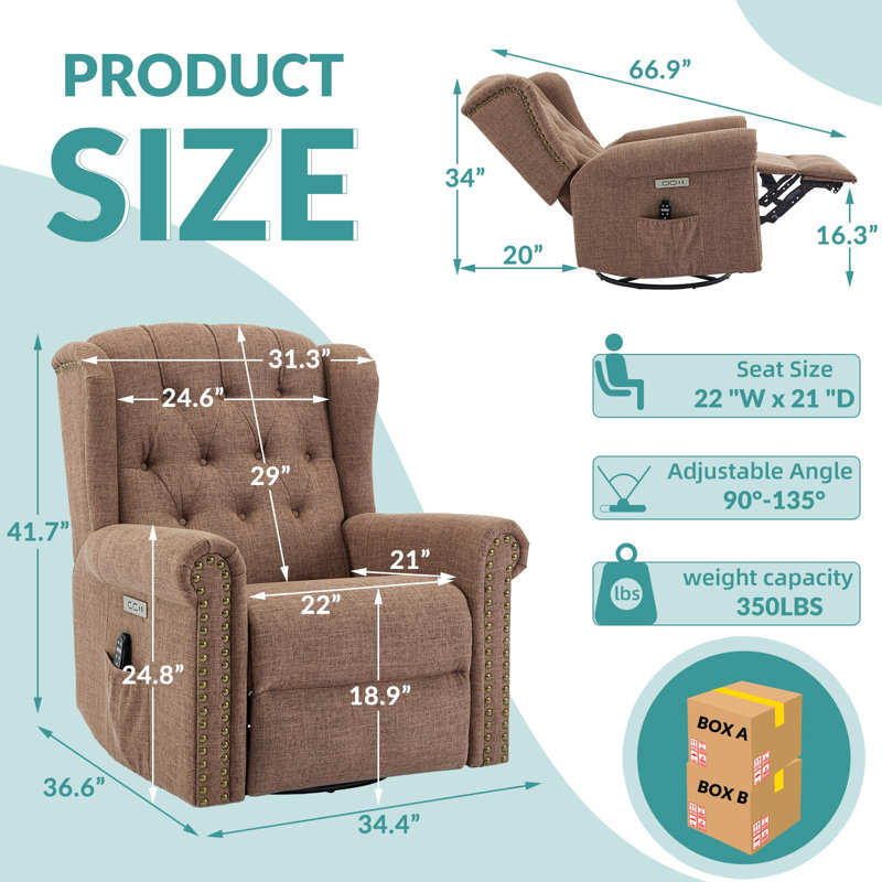 Fauteuil inclinable électrique berçant et oscillant Meetwarm, Brun