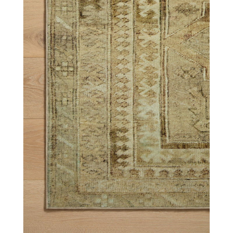 Khaki and Tobacco Rectangular Washable Synthetic Rug 8'6" x 11'6"