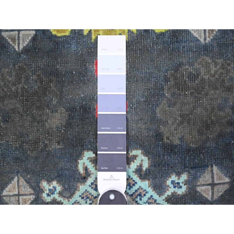 Tapis oriental rectangulaire noir en laine noué à la main 3 pi 2 po x 4 pi 11 po - MOA10289712