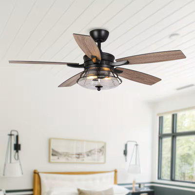 52 In. Modern Matte Black Downrod Mount Ceiling Fan With Light And Remote Control