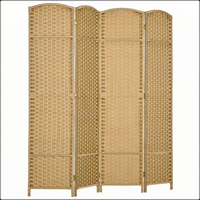 Paravent pliable à 4 panneaux, écran d'intimité en bois naturel pour bureau à domicile et chambre à coucher, conception tissée élégante, cloison autoportante