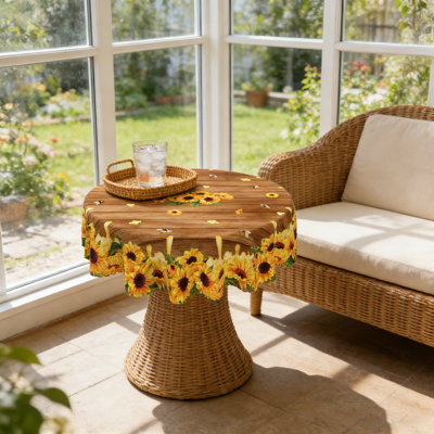 Couvre-table d'automne à motif floral de tournesols d'automne de 152 cm Fall Ellis