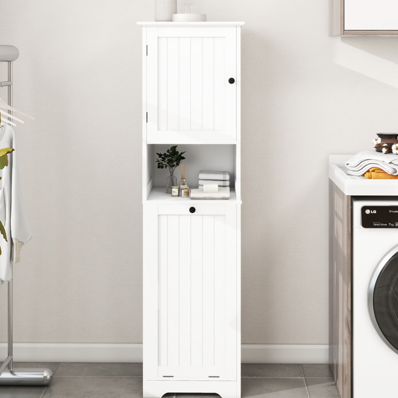 One White Laundry Sorter - Tilt-out Cabinet, E1 , Painting, 60 Lbs Capacity, Space Saver, Easy To Assemble Cabinet One Door, Compartment, Painted Finish, Load Saving, Simple Assembly Soon And Easily