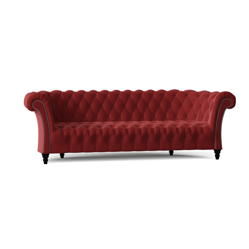 Canapé Chesterfield à accoudoirs roulés, Rouge Marlow, Naturel, 72 pouces
