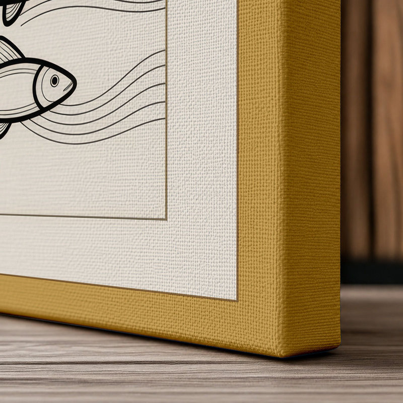 Four Fish Study Japandi - Wrapped Canvas, 18x12 - 45.7 x 30.5 cm, Ochre Border