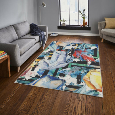 Premium Woven Carpet, 5.2 x 7.5 ft, 100% Polyester, Antibacterial, Non-Slip Underside, 0.3 in Pile Height | Machine Washable, 3D Digital Print | Perfect for Living Room, Bedroom & Office Décor