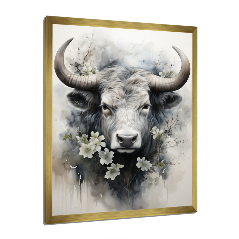 Champetres, art asiatique, vache Sumi IV, H 32 po x l 16 po x P 1 po, Encadrement doré
