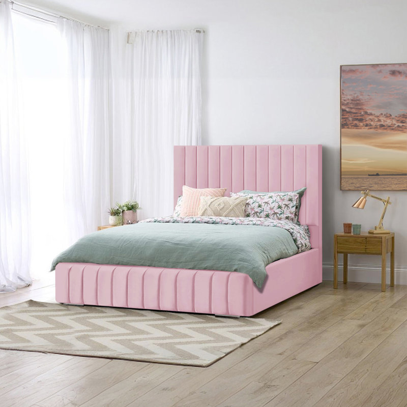 Akarsh Upholstered Bed, Double (4'6), Pink