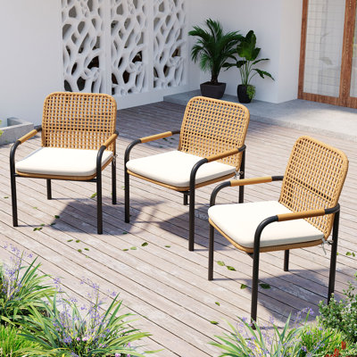 Ensemble de chaises de salle à manger d'extérieur 3 pièces Rattanique avec osier en polyéthylène et structure en métal