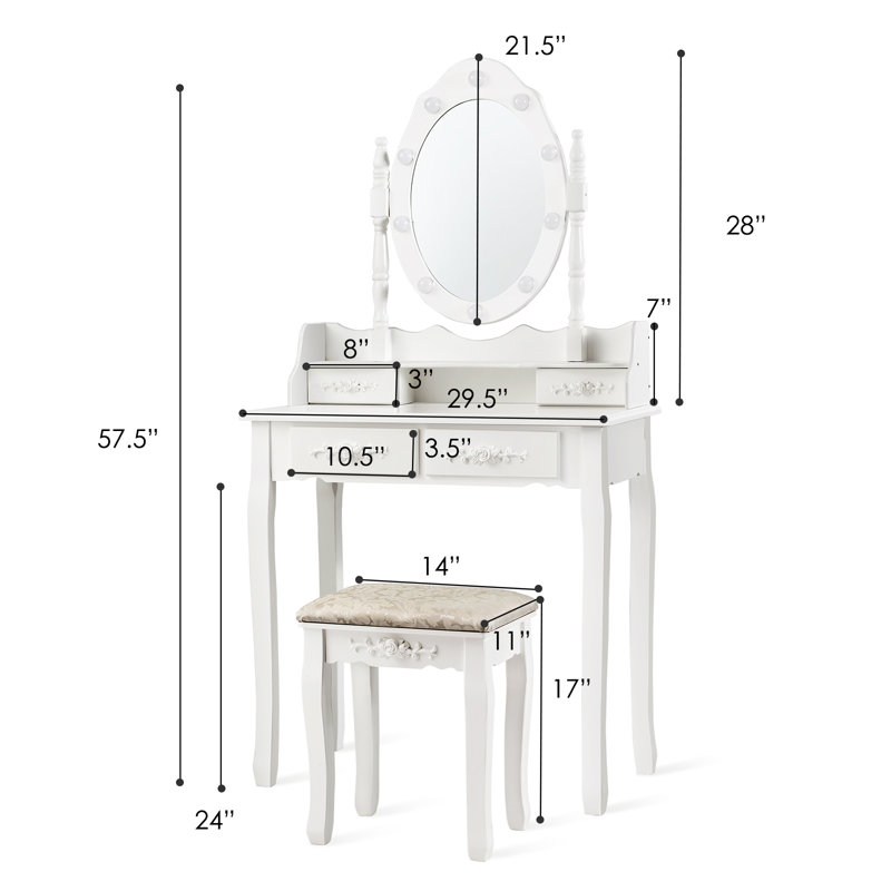 Ensemble coiffeuse et tabouret Anastasio, Blanc