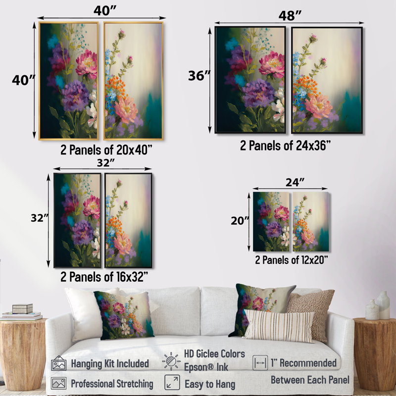 «Painted Blossoming Wildflowers III», art mural floral, 40" H x 40" W, Impression encadrée flottante, Noir