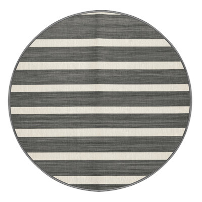 Washable Pearl Gray White Striped Area Rug