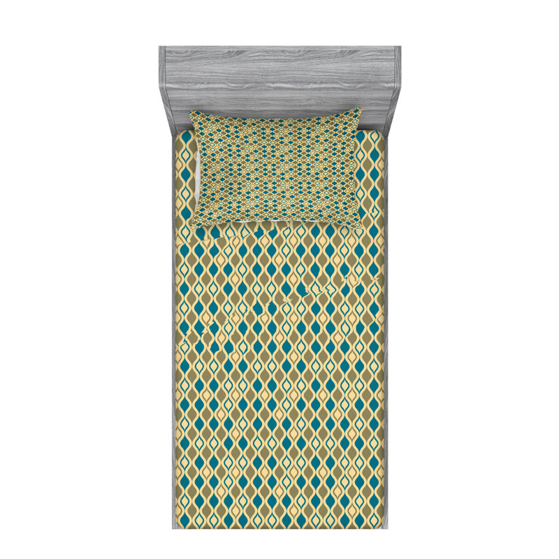 Ensemble de draps en peau de serpent, Ensemble de draps pour lit simple avec drap-housse, Géométrique beige