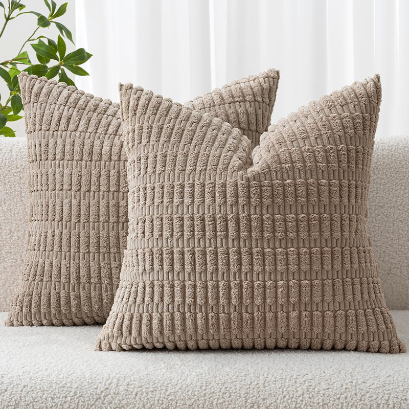 Striped Square Cushion Cover, Light Brown