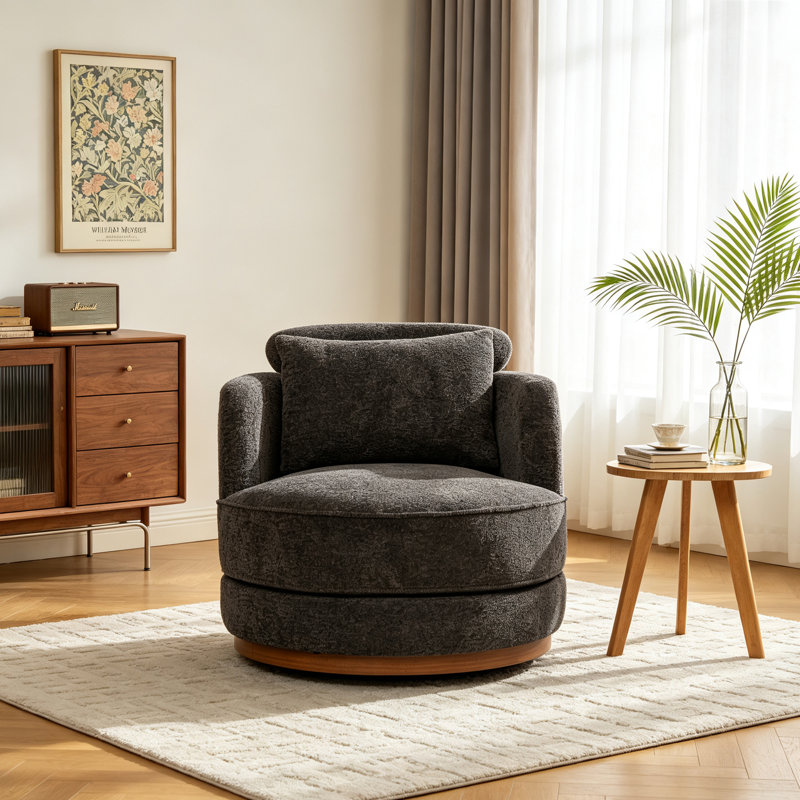 Fauteuil demi-tonneau pivotant avec revêtement 33,8 po, Black
