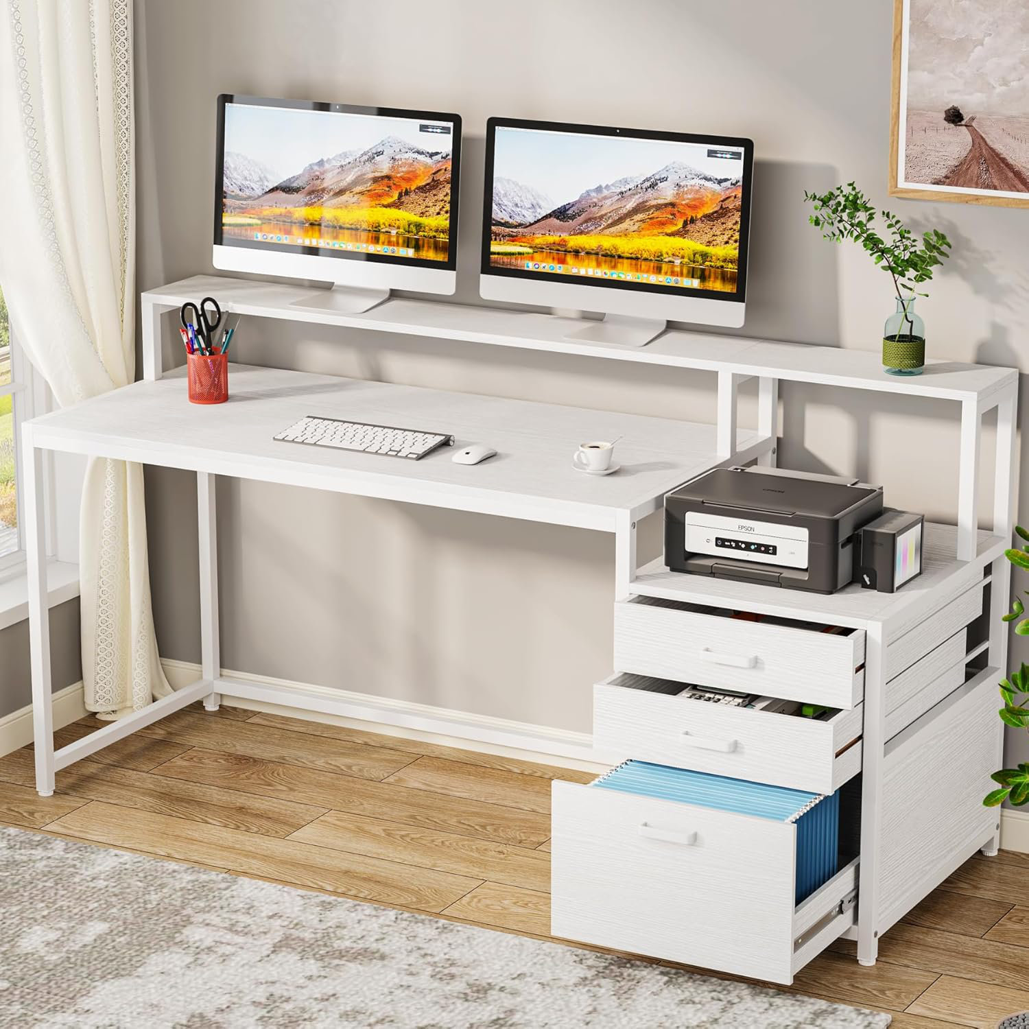 George Oliver 63 Inch Computer Desk With File Drawer Cabinet, Ergonomic ...