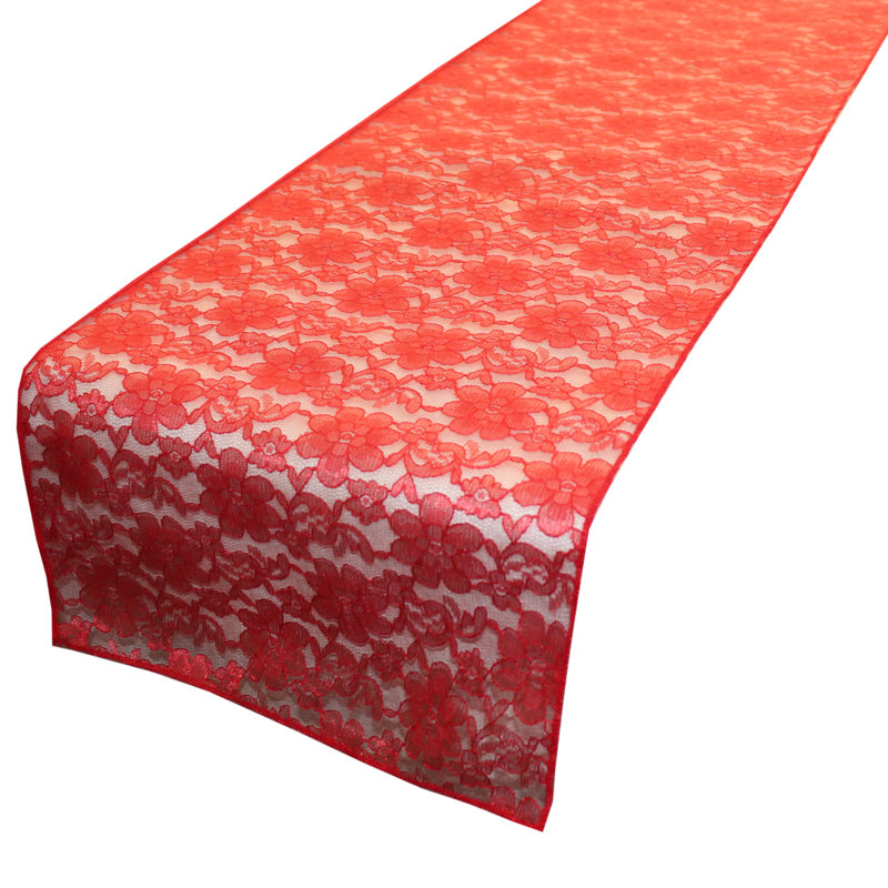 Bagdonas Floral Lace Table Runner, Red, 12" W x 144" L